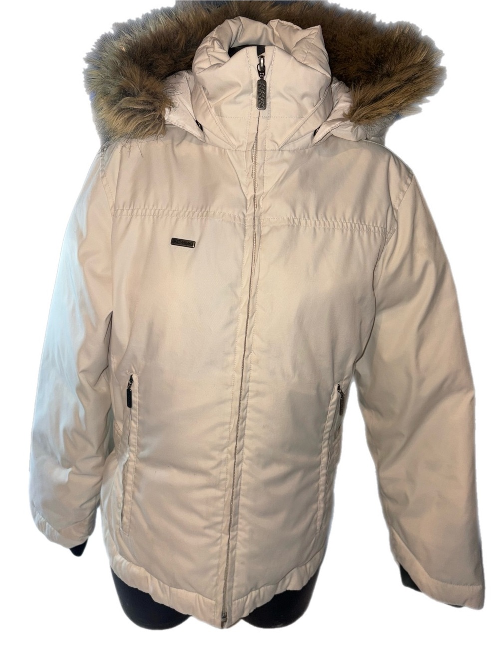 Columbia Cream Ski Jacket with Faux Fur Trim